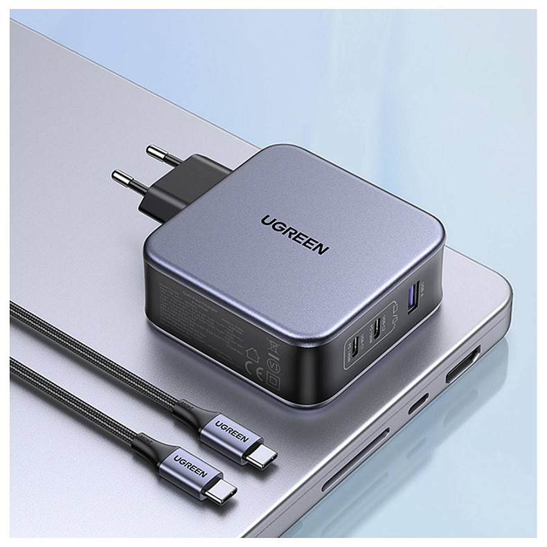 Зарядний пристрій 3xUSB 140W GaN (2хUSB-C+USB-A) CD289 with C to C Cable 1.5 м Gray Ugreen