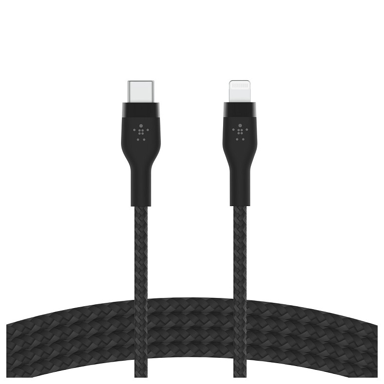 Кабель Belkin USB-С > Lightning, 1м, плетеный, силиконовый, с ремешком на м