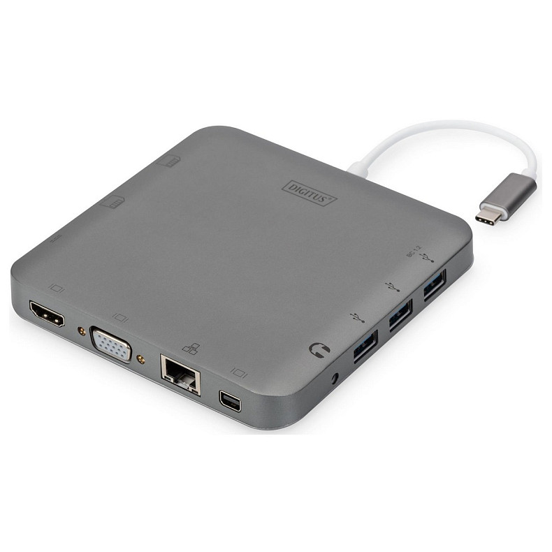 Хаб DIGITUS USB-C > HDMI/VGA/miniDisplayPort/3xUSB-A/USB-C/SD/MicroSD/RJ54/Audio