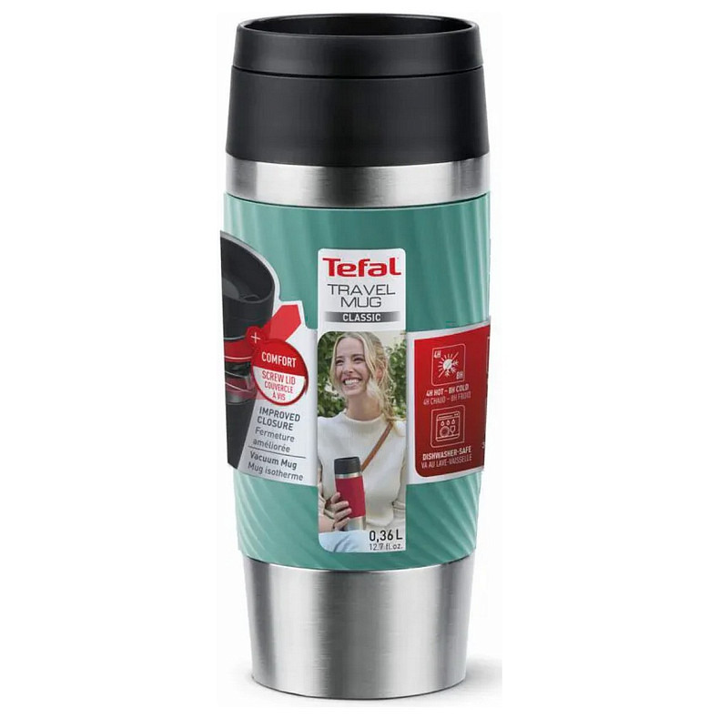 Термочашка Tefal Travel Mug Classic Twist, 360мл, нержавеющая сталь, зеленый (N2024310)