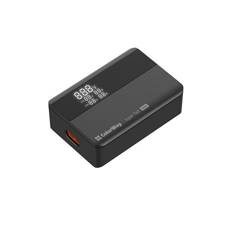 Зарядний пристрій ColorWay Power Delivery GaN (2USB-A + 2USB TYPE-C) (100W) Black (CW-CHS0)