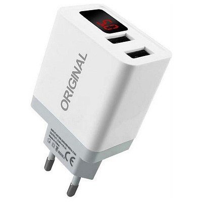 Сетевое зарядное устройство XoKo Original WC-350 с измерителем тока, 2 USB, 3.1A White (WС-350-WHT)