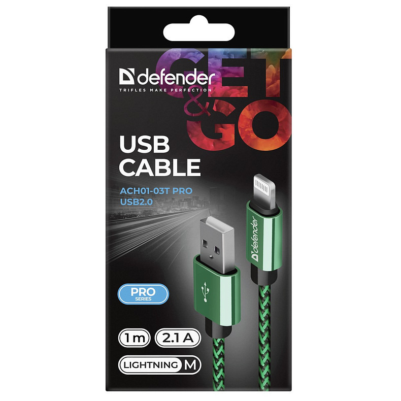 Кабель USB AM-Lightning M, 1.0 м, зелений, 01-03T PRO Defender