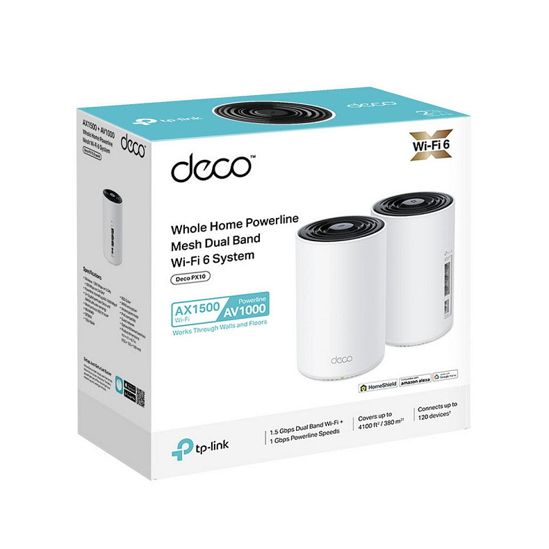 WiFi-Mesh система TP-LINK Deco PX10 AX1500, 3xGE LAN/WAN, 2 мод, Powerline AV1000