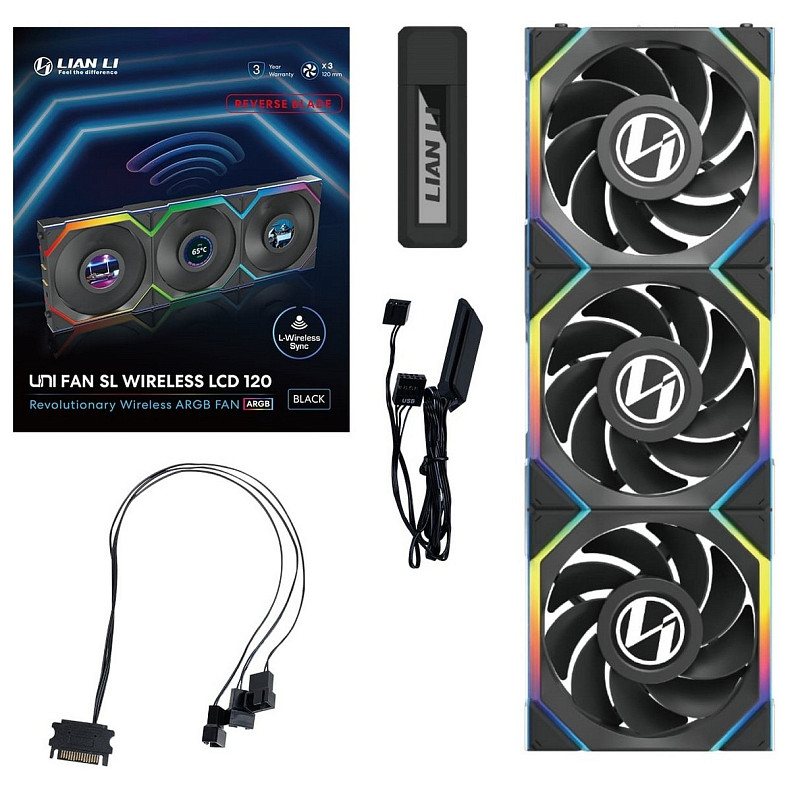 Вентилятор Lian Li Uni Fan SL Wireless LCD 120-3 Reverse Black (G99.12RSLLCD1W3B.00)