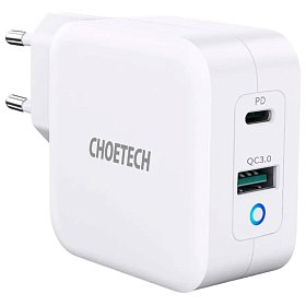 Сетевое зарядное устройство для Choetech PD8002 65W USB-C, USB-A, PD3.0, QC3.0 White