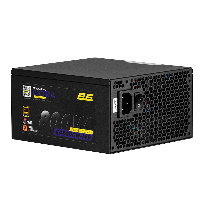 Блок живлення 2E GAMING Extra Power (800W), >90%, 80+ Gold, 140мм, 1xMB 24pin(20+4), 2xCPU 8pin