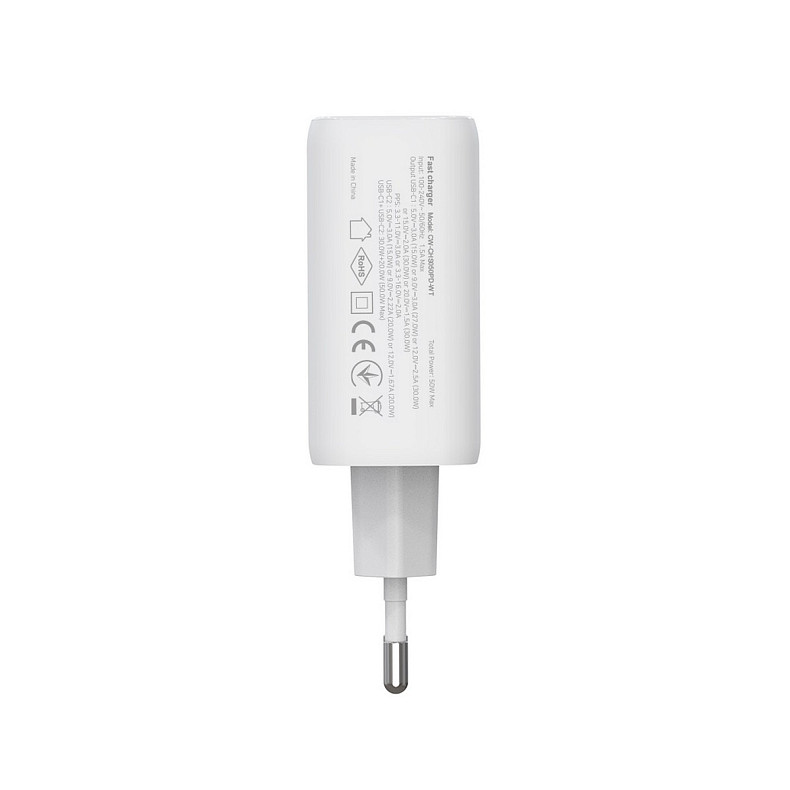 Зарядний пристрій ColorWay GaN Mini 50W PD Port PPS USB (Type-C PD 30W + Type-C PD 20W) Wh