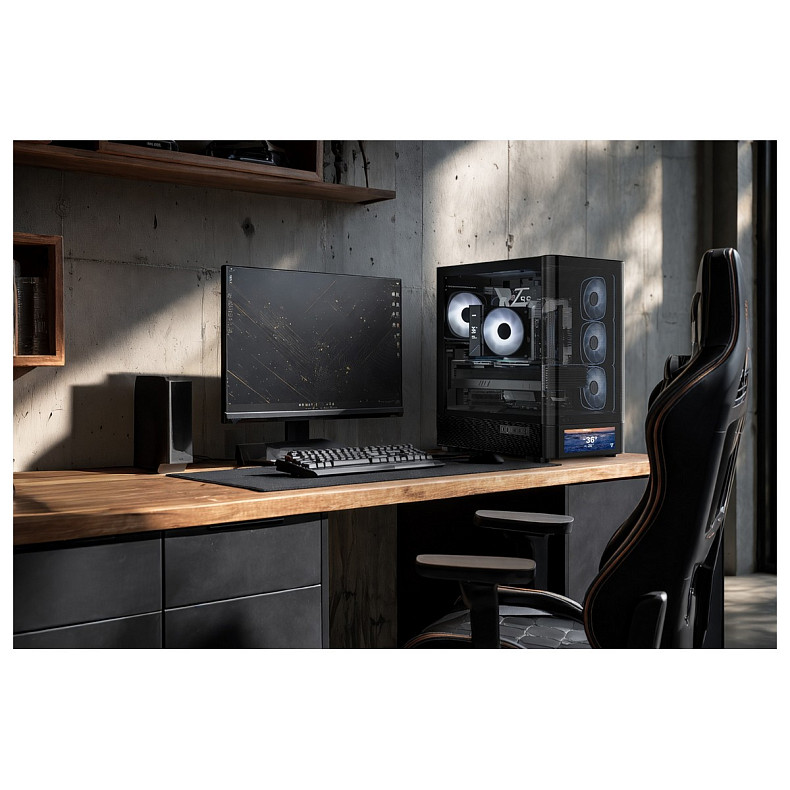 Корпус Modecom VOLCANO AQ500 ARGB MIDI FRONT LCD 6,2”, 4x120mm fans BLACK без БЖ ATX