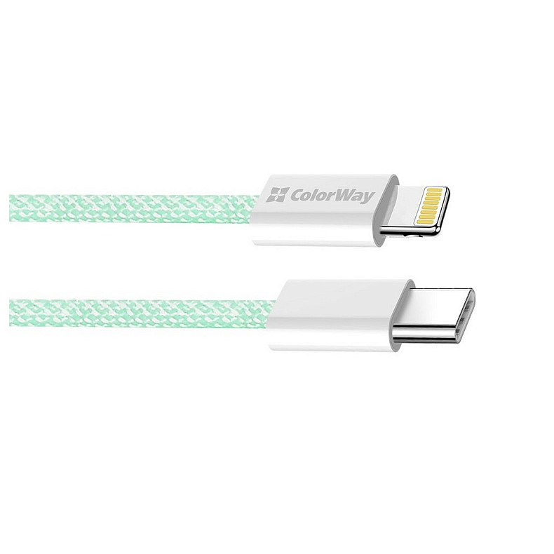 Кабель ColorWay Lightning + Type-C USB (M/M), 3.0 А, 1 м, Green (CW-CBPDCL061-G)