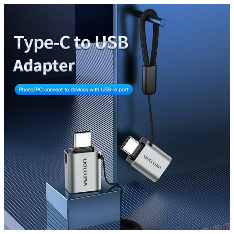 Адаптер Vention USB Type-C AM - USB 3.0 AF Gray (CDQH0)