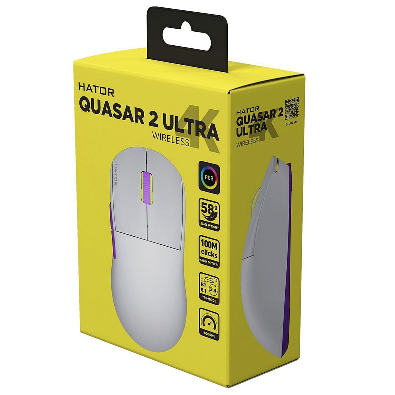 Мышь HATOR Quasar 2 ULTRA 4K wireless (HTM571WL) white/lilac