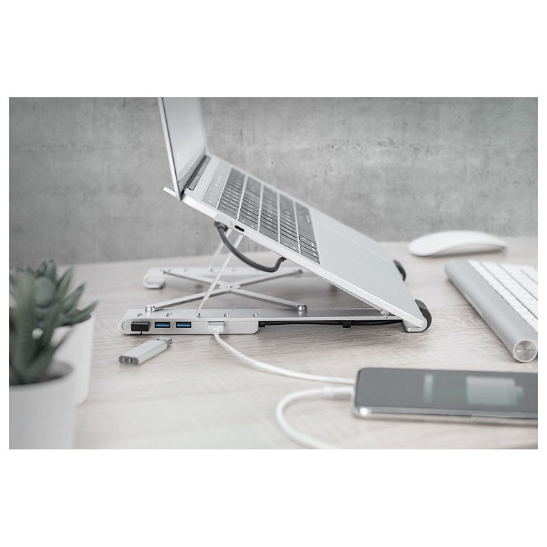 Підставка для ноутбука DIGITUS Variable Notebook Stand, до 17'', USB-C Dock 5-Port, сіра