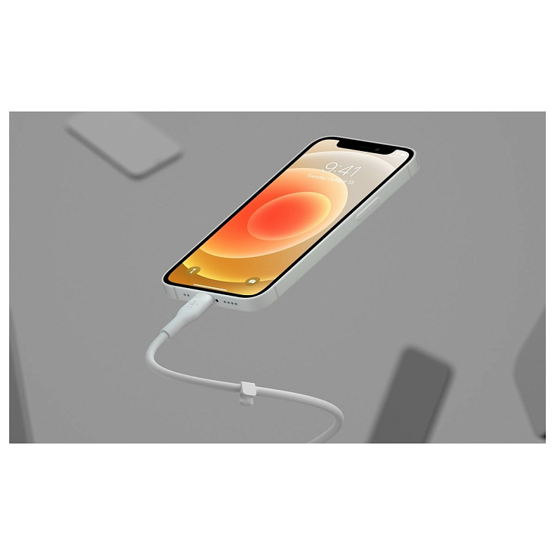 Кабель Belkin USB-A > Lightning, 1м, силиконовый, с клипсой, белый