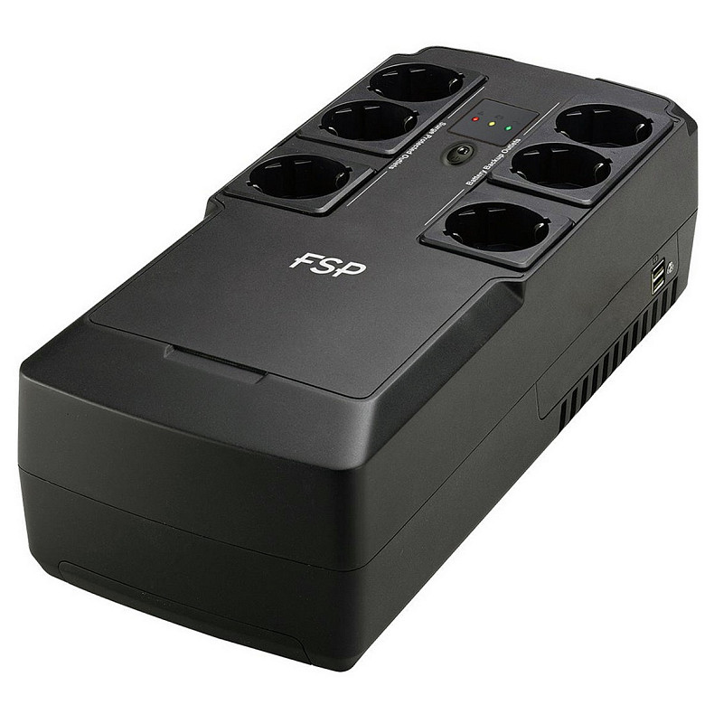 ДБЖ FSP NanoFit 600, 600ВА/360Вт, SCHUKO, USB/2хUSB зар 5V/1A(Max.), AVR