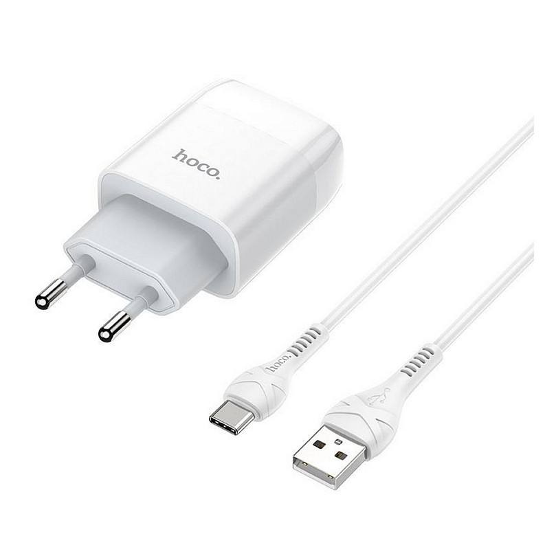 Зарядное устройство Hoco C72A Glorious (1USB, 2.1А) White (6931474713018) + кабель Type-C