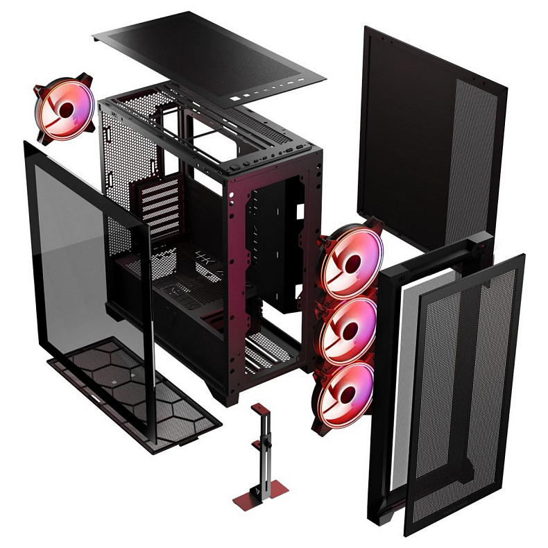 Корпус Modecom volcano expanse s argb 4x140mm fans midi usb 3.0x2+type-c black без БЖ ATX