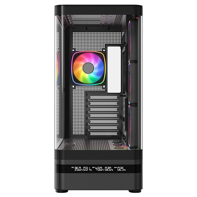 Корпус Modecom VOLCANO AQ200 ARGB MIDI FRONT LCD, 4x120mm fans BLACK без БЖ ATX