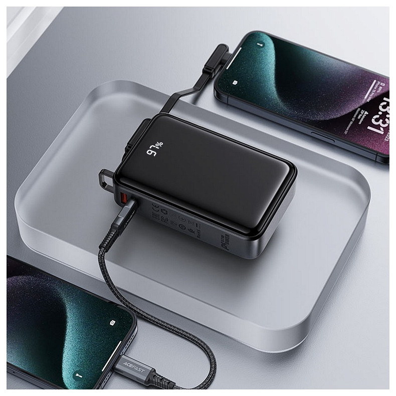 УМБ Acefast 20000mAh 67W PD3.0 20В/3.35A Type-C, USB-A, с cable, Li-ion M4 Black