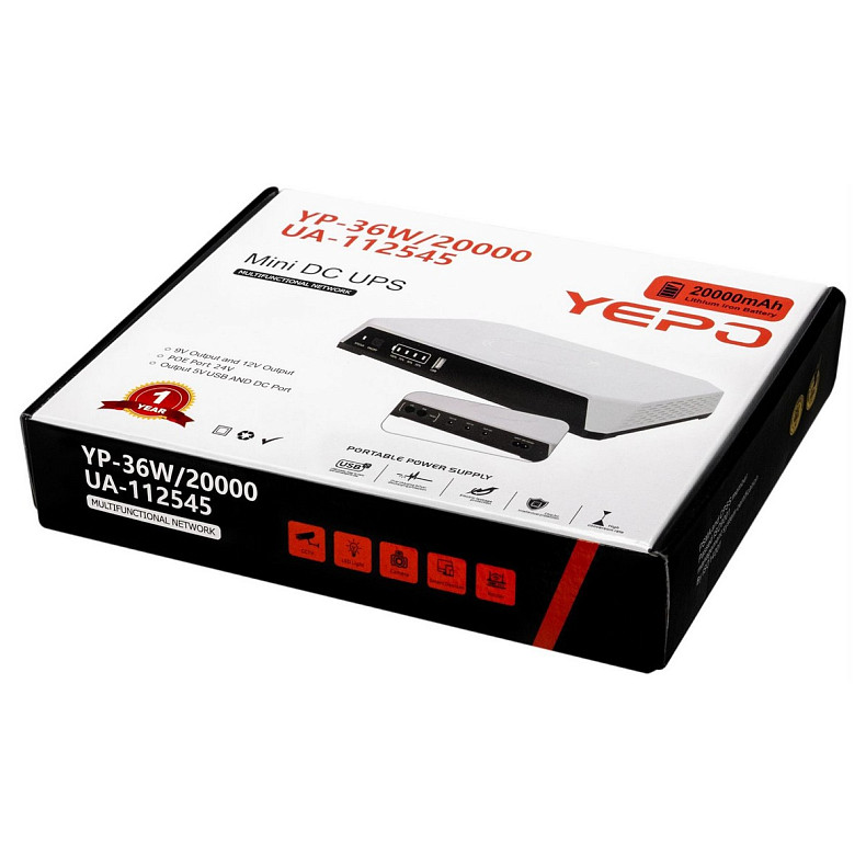 ДБЖ для роутерів Yepo Mini DC-UPS YP-36W/20000mAh LiFePO4 DC-5V/9V/12V (UA-112545)