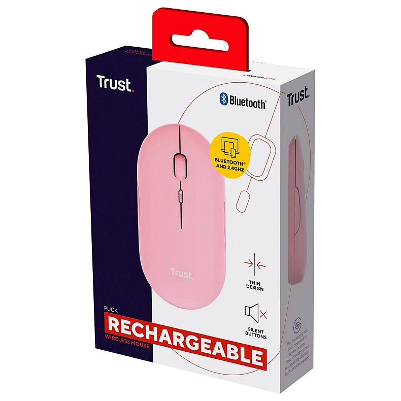 Мышка Trust Puck Rechargeable Ultra-Thin BT WL Silent Pink