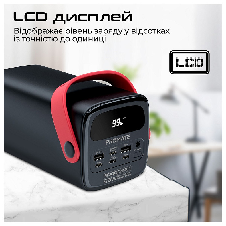 Универсальная мобильная батарея Promate PowerMine-80 65W 80000mAh Black