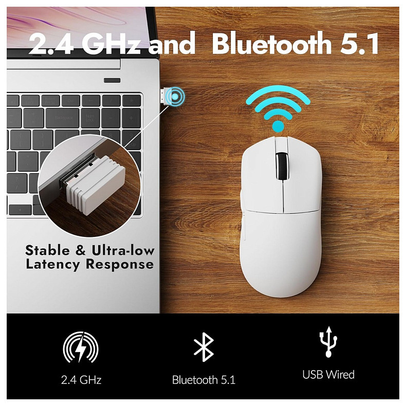 Миша Lemokey G1 USB-A/USB-C/WL/BT, 8K, білий