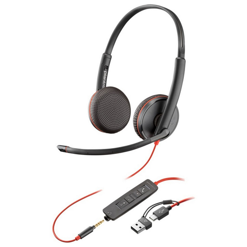 Гарнітура комп'ютерна стерео On-ear Poly Blackwire 3225, USB-A, USB-C, 3.5 мм, всеспрямований, чорни