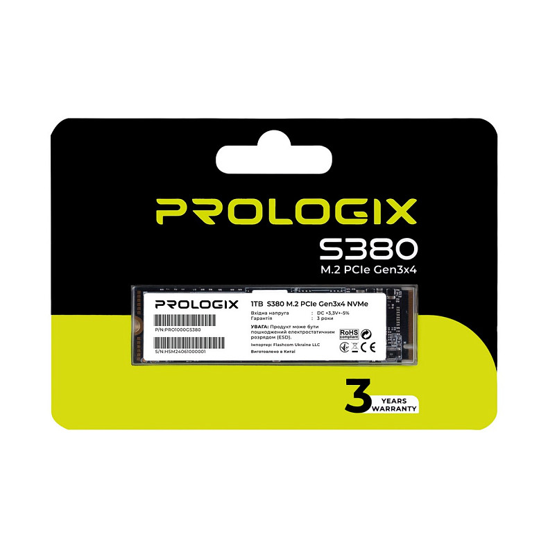 SSD диск 1TB Prologix S380 M.2 2280 PCIe 3.0 x4 NVMe TLC (PRO1000GS380)