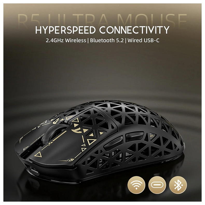 Мишка Attack Shark R5 Ultra, Wireless, PAW3950MAX сенсор, 42000dpi., 6кн., Black