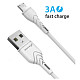 Кабель Grand-X USB-microUSB, Cu, 3A, 1м, Fast Сharge, White(PM-03W)