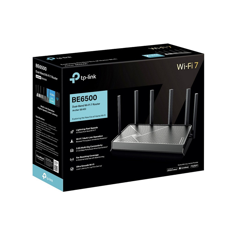 Маршрутизатор TP-LINK Archer BE400 BE6500, 3xGE LAN, 1x2.5GE LAN, 1x2.5GE WAN, 1xUSB3.0 MESH