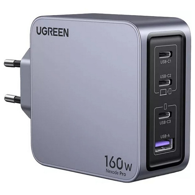 Зарядний пристрій Ugreen 4xUSB 160W (3xUSB-C + USB-A) Gan Nexode Pro сірий X763