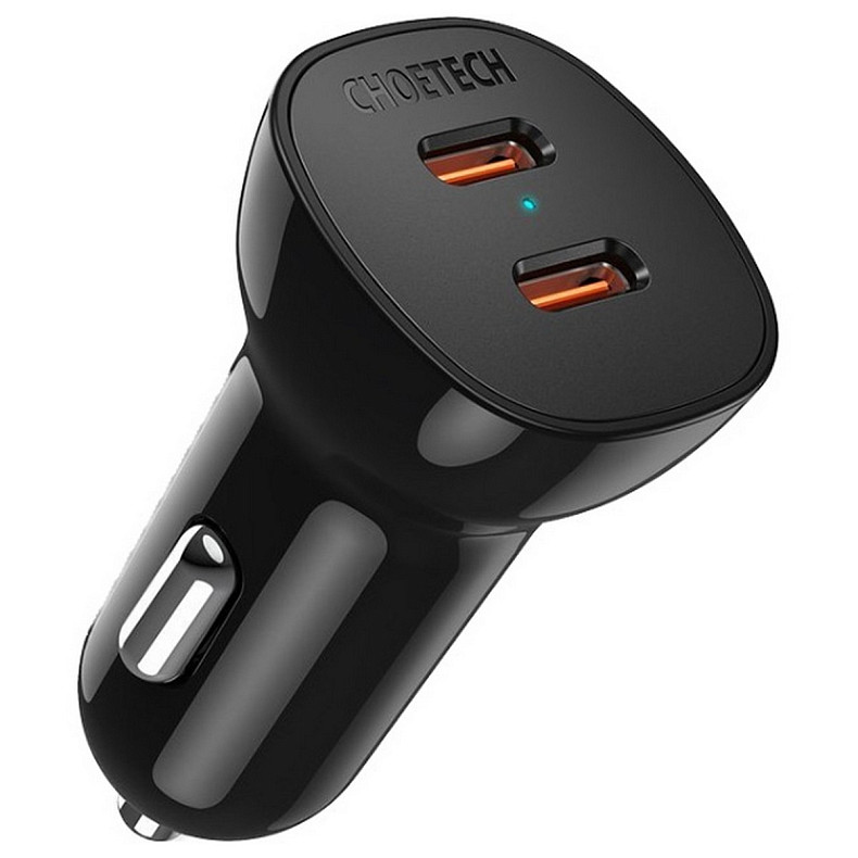 Автозарядка 2xUSB 40W (2xUSB-C) PD3.0 20W черная Choetech