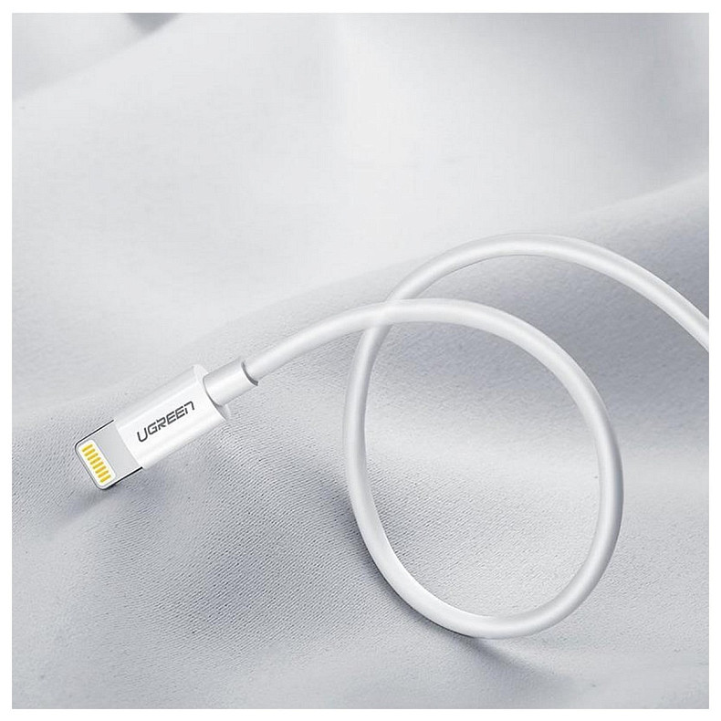 Кабель USB 2.0 AM-Lightning M, 2 м, 2.4A, Nickel Plating ABS Shell Белый, US155 UGREEN