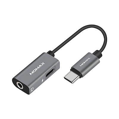 Переходник Type-C на 3.5mm MOMAX OneLink 2-in-1 Headphone Adapter and Charging Cable (HT1D)