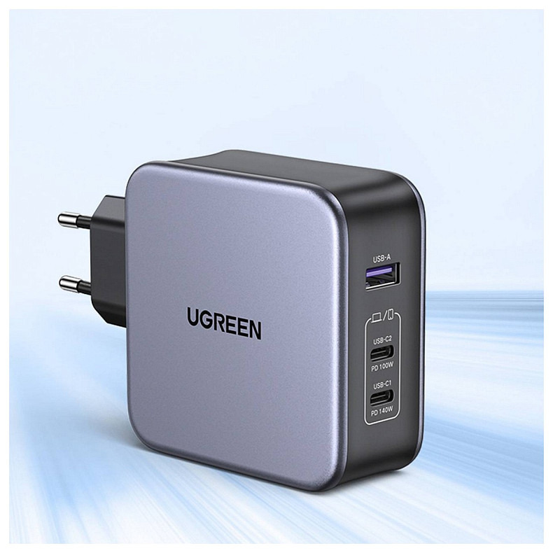 Зарядное устройство 3xUSB 140W GaN (2хUSB-C+USB-A) CD289 with C to C Cable 1.5 м Gray Ugreen