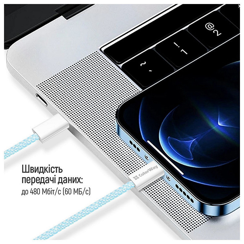 Кабель ColorWay USB Type-C + USB Type-C (M/M), 3.0 А, 1 м, Blue (CW-CBPDCC061-BL)