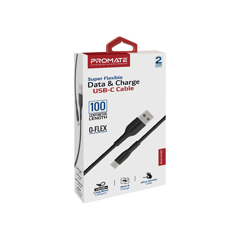 Кабель Promate xCord-AC USB - USB Type-C (M/M), 1 м, Black (xcord-ac.black)