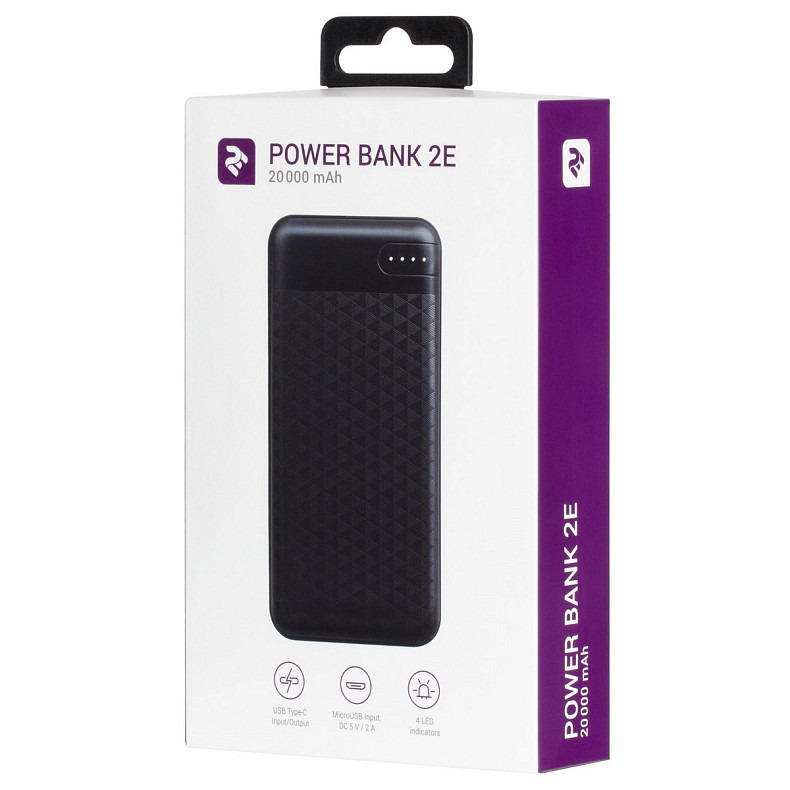 Універсальна мобільна батарея 2E 20000mAh Black (2E-PB2004-BLACK)