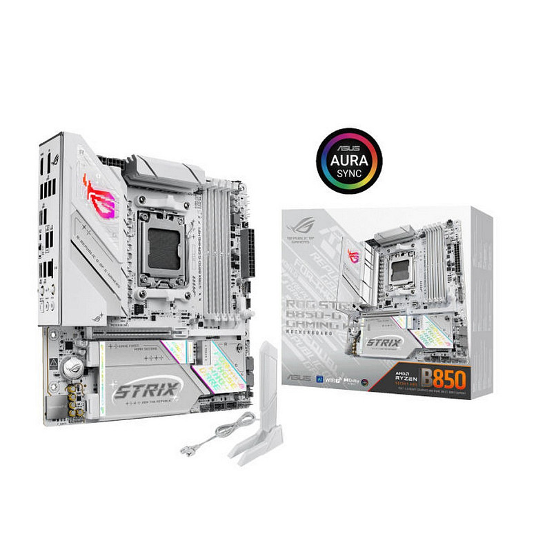Материнcька плата ASUS ROG STRIX B850-G GAMING WIFI sAM5 B850 4xDDR5 M.2 HDMI DP WiFi BT mATX білий