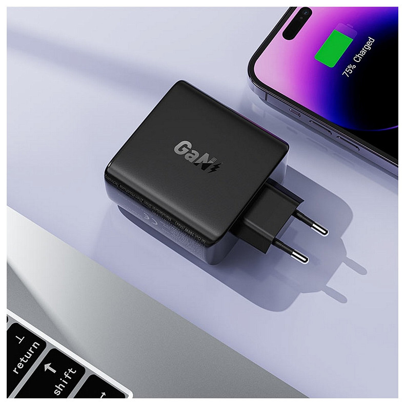 Зарядний пристрій 4xUSB 100W (3xUSB-C+USB-A) Gan A94 Fast Charger Black Acefast