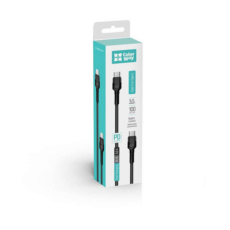 Кабель ColorWay USB Type-C - USB Type-C, 3.0А, 1м, Black (CW-CBPDCC047-BK)