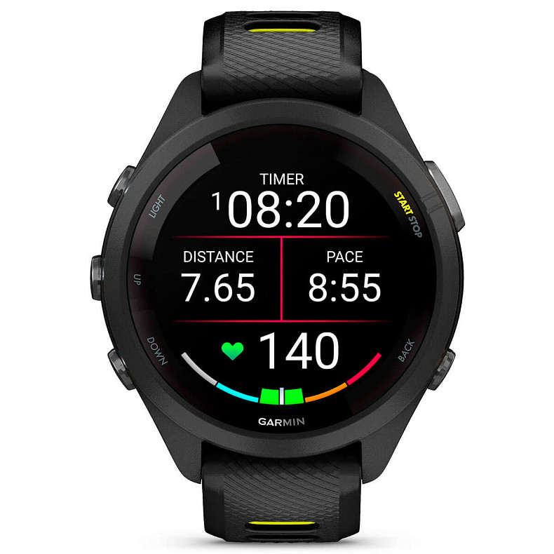 Спортивные часы GARMIN Forerunner 265S Black Bezel and Case with Black/Amp Yellow Silicone Band