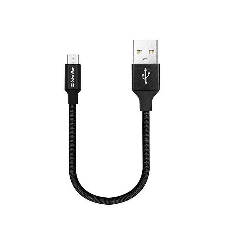 Кабель ColorWay USB-microUSB 2.4А, 0.25м, Black (CW-CBUM048-BK)
