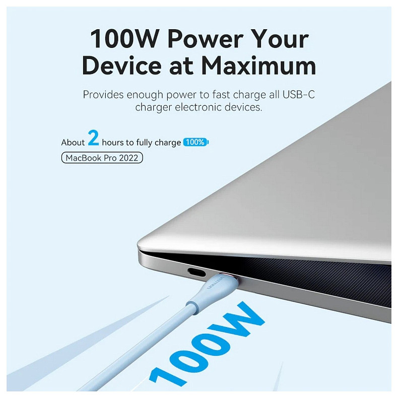 Кабель USB 2.0 Type-C M - 2хType-C M, 5A ,1.5м Blue Silicone Type Vention