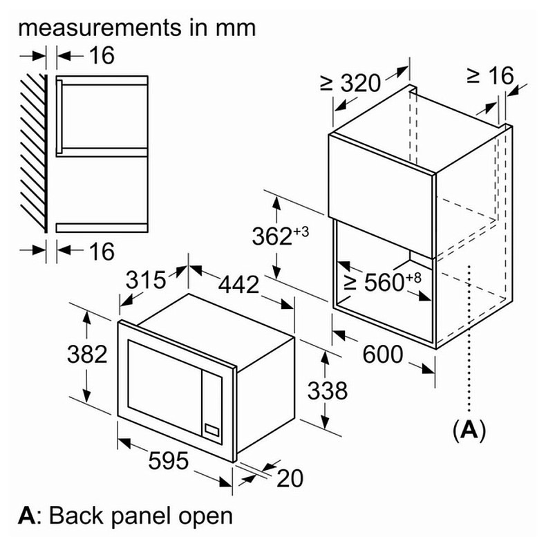 Мікрохвильова піч Bosch вбудована, 20л, електр. управл., 800Вт, дисплей, чорний/нержавійка