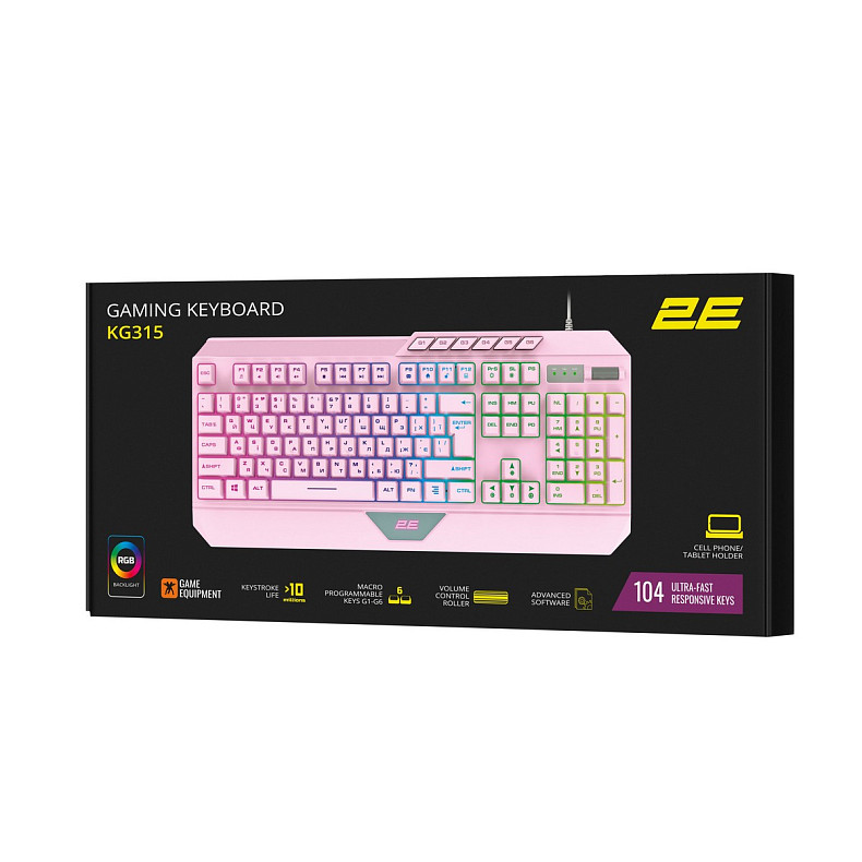 Клавіатура 2E GAMING KG315 RGB USB Pink Ukr