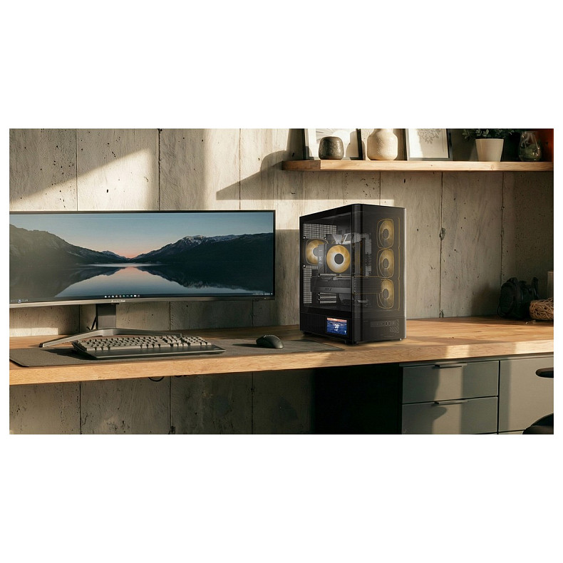 Корпус Modecom VOLCANO AQ400 ARGB MIDI SIDE LCD 6,2”, 4x120mm fans BLACK без БЖ ATX