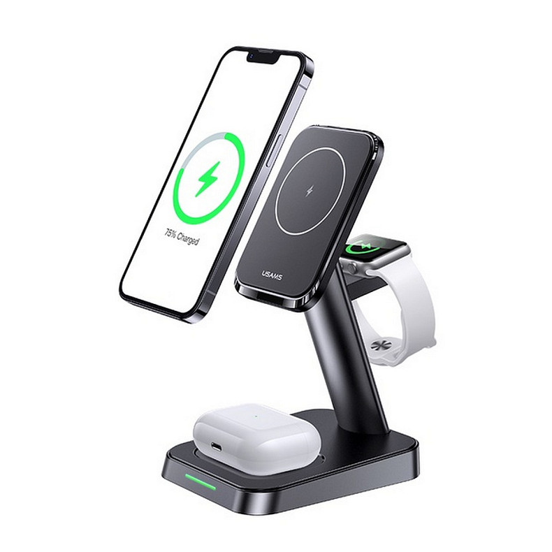 Беспроводное зарядное устройство Usams US-CC150 3in1 Magnetic Wireless Charging Stand 20W Black (CC1